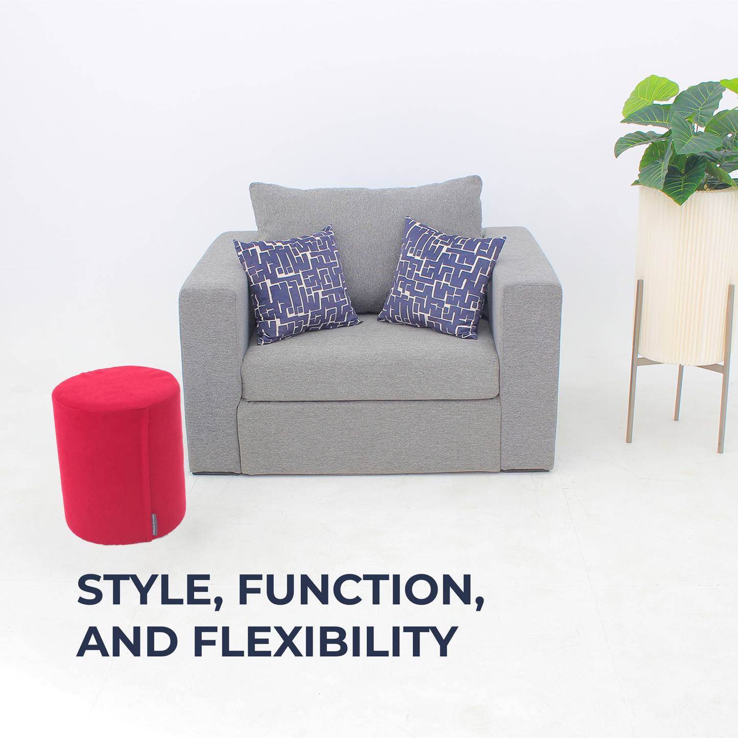 Stool | Round Pouf Ottoman – Lightweight Circular Footrest or Table for Living Room – Bedroom – Kids Bedroom